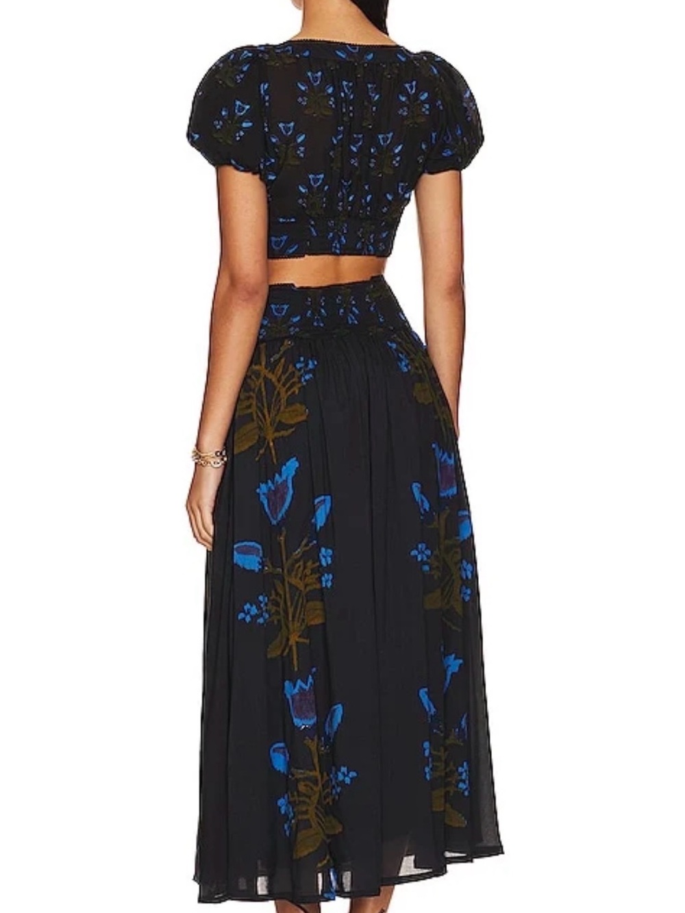 Free People Black Floral Skirt and Top set